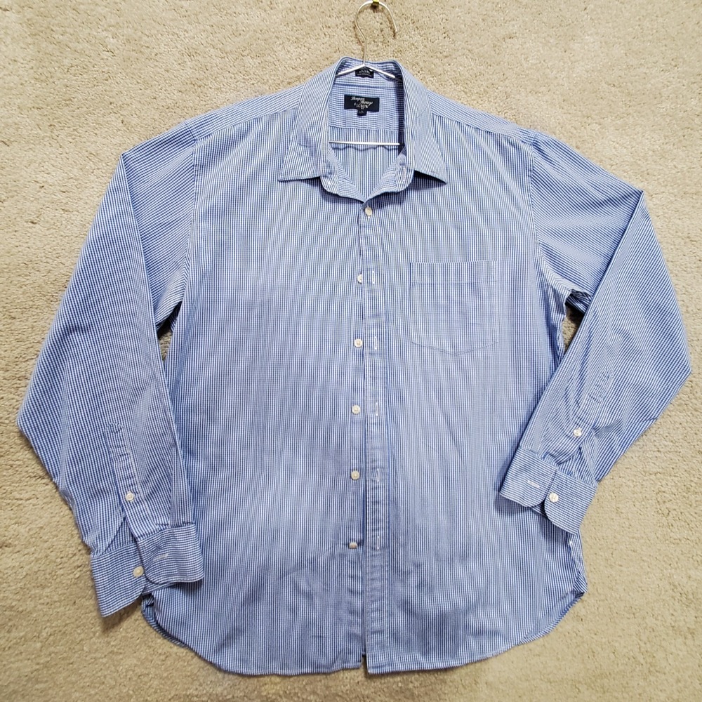 J.Crew Shirt Men XL Blue Plaid Cotton 80s 2-Ply Preppy Office Casual Nautical‎
